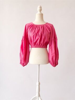 RW Pink Balloon Sleeve Crop Top